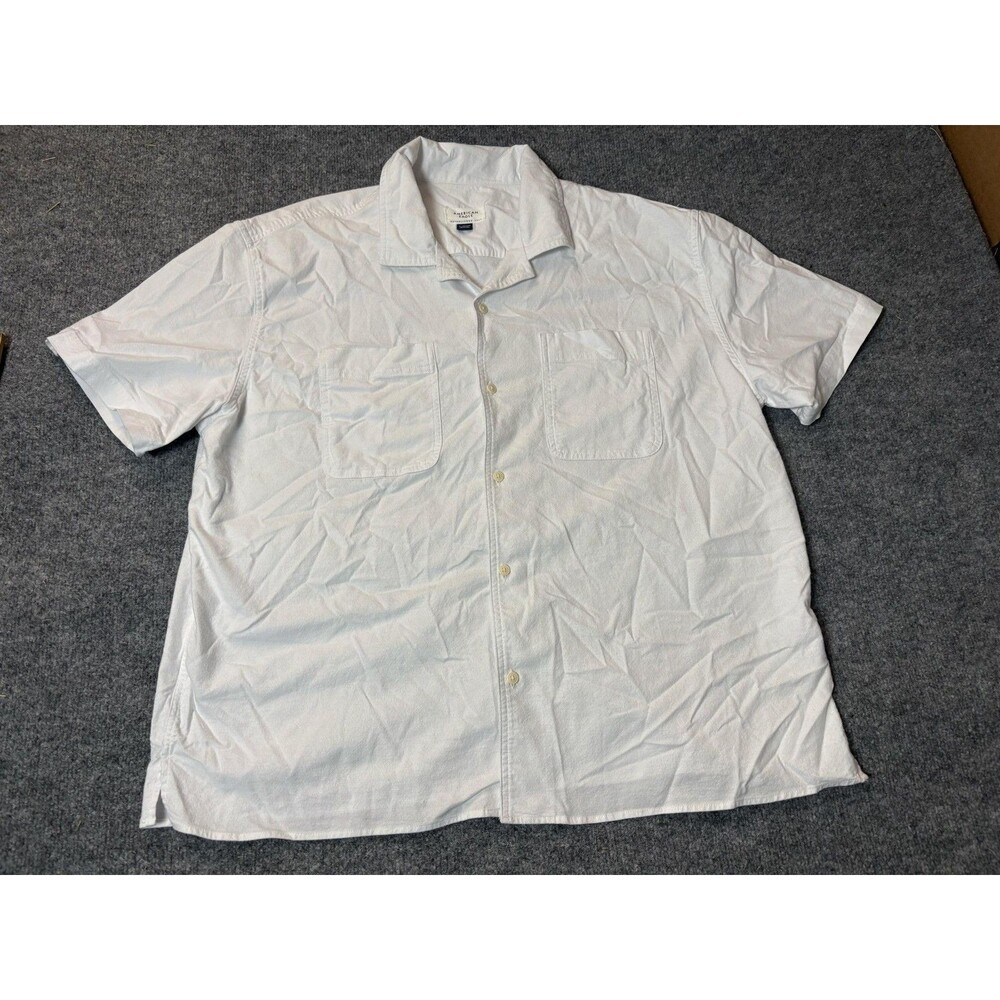 American Eagle Shirt Mens XL White Short Sleeve Button-Up Pockets Cotton Casual